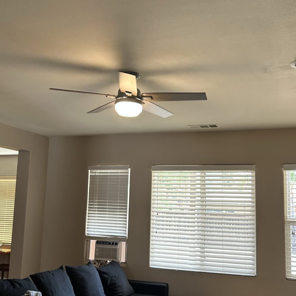 Ceiling fan installed for a professional residential electrician.